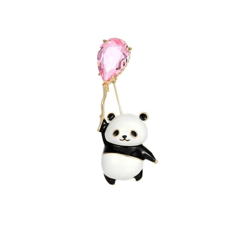 Cute Panda Brooch Pin For Women Teen Girls Pink Cubic Zirconia Balloon Lovely Enamel Animal Bear Lapel Pins Badges Elegant Dress Accessories Boutonniere Corsage for Hat Bag Suit Tie Chic Ornament