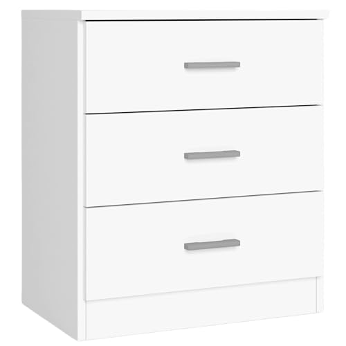 Miroytengo Mesita Noche, Mesilla de Noche, Mueble de Almacenamiento 3 Cajones Couple Dormitorio Blanco Mate 50x58x33 cm