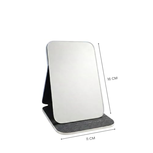 Image of Foldable Makeup Mirror with Adjustable Stand, Portable HD Vanity Mirror for Travel & Dressing Table, PU Leather Crocodile Pattern Compact Cosmetic Mirror for Women & Girls (16x11cm) (Blue)