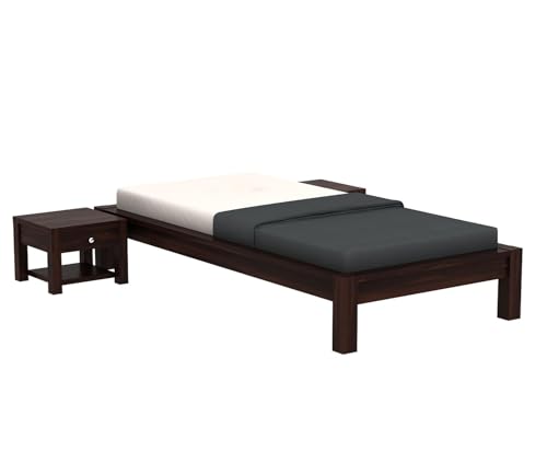 Image of CRAFT D ARTS Sheesham Wood Single Size Bed Without Storage | Wooden Single Bed | Space Saving Low Floor /Lying /Rise /Level /Profile Cot Bed for Bedroom, Walnut Finish