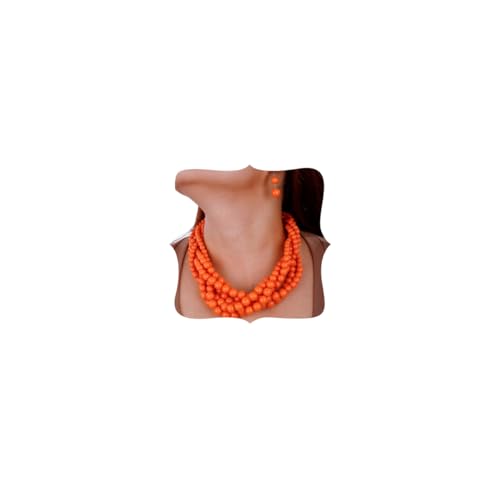 Aimimier 1920s Multi Strand Chunky Beads Cluster Choker Necklace Colorful Beads Twisted Necklace Prom Jewelry for Women (Orange)