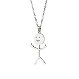 Stainless Steel Funny Doodle Necklace - Personalized Smiley Middle Finger Pendant Necklace, Unique Handmade Necklace Long Distance Friendship Jewelry Gift for Men Women (Silver)