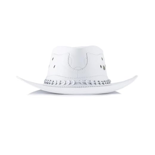 Chapéu Country Unissex em Couro Legítimo cor Banco Estilo Americano Rodeio Festa de Peão Vaquejada (M) (G)