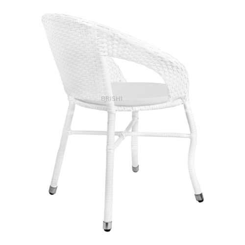 Image of BRISHI 3-Piece Outdoor Rattan Wicker Patio Coffee Table Set with White Cushion | Garden Furniture for Balcony, Terrace, Poolside & Porch | Waterproof Bistro Sets for Home & Backyard (White)