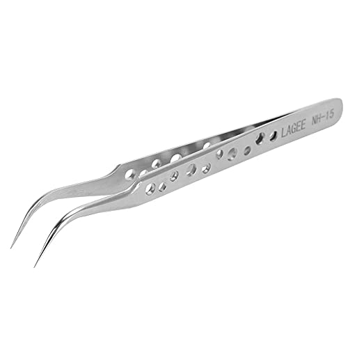 Pongnas Pinzas para Extensiones de Pestañas, Herramienta Profesional de Acero Inoxidable con Cómodo para la Aplicación de Pestañas postizas. (NH-15)