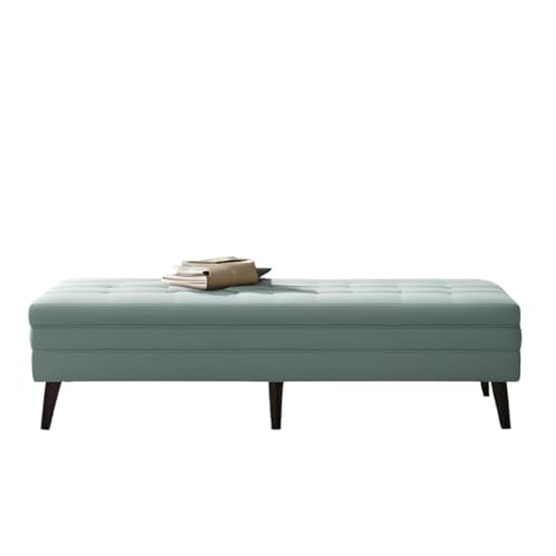 Image of Upholstered Storage Ottoman Bench for Bedroom & Living Room | 4 Ft Tufted End of Bed Bench with Hidden Storage | Long Sofa Bench Seating with Wooden Legs | Multipurpose Ottoman Bench Stool, Sky Blue