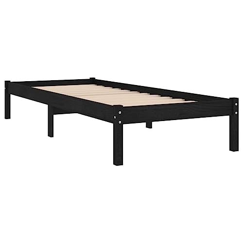 Hommdiy Kiefer Massivholzbett Bettgestell Bett Holzbett Einzelbett Futonbett Bettrahmen Schlafzimmerbett Schlafzimmermöbe Stil B,Schwarz,75 x 190 cm – Bild 5