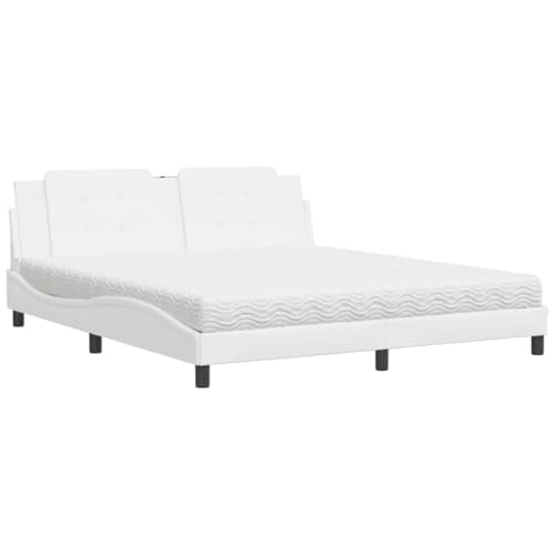 QJBSAVVA Lit rembourré 180 x 200 cm avec matelas et sommier à lattes, design en cuir synthétique blanc, lit double moderne avec matelas en mousse H2 H3, Zadar