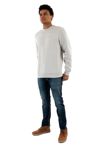 Tommy Jeans Sweat Homme Regular Fit Flag Fleece Col Ras-du-Cou, Gris (Silver Grey Heather), XL