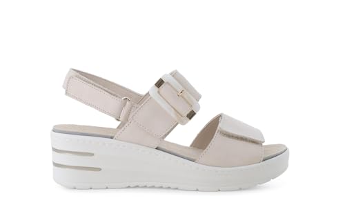 Sandale daim beige à talon compensé Kiss avec boucle pour femme