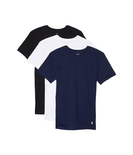 POLO RALPH LAUREN W/Wicking 3-Pack Crew Undershirts for Men Offers Cotton Fabric Straight Hemline Andover Heather/Bali Blue/Cruise Navy 2 XL One Size