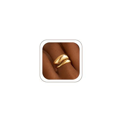 ZOERAY Chunky Gold Rings for Women Non Tarnish 14K Gold Plated Engagement Stackable Rings for Women Pinky Thumb Statement Eternity Wedding Band Ring Set Waterproof Gold Jewelry Rings Gifts Size 6-10