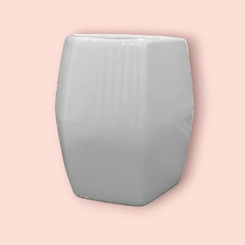 Image of Ceramic Planter Pot with Spiral Design, 17.78cm Height, White Planter Vase for Indoor Plants, Living Room Office Gardens (7 inch) Round (Hex)
