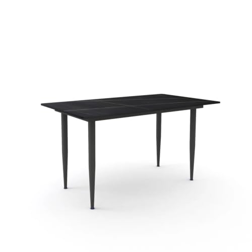 Image of Eclipse Six Seater Faux Marble Dining Set | 15mm Sintered Stone Dining Table | Upholstered Metal Chairs | Galaxy Black (DIY Assembly)