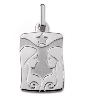 Médaille Zodiaque Gémeaux Or Blanc 375/00 Argyor : pendentif astro pour collier et chaîne en or
