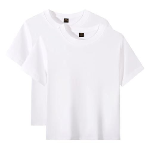 Cozozn Boys 100% Cotton Plain T-Shirt Kids Crew Neck Tee Tops Breathable Casual Short Sleeve School Uniform P.E. Gym 3-4 Years White (Pack of 2)