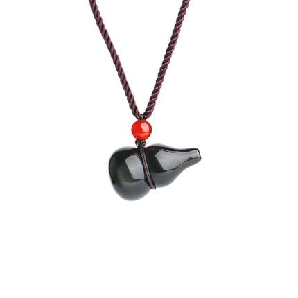 Pendentif gourde en obsidienne noire collier amulette de protection femme homme