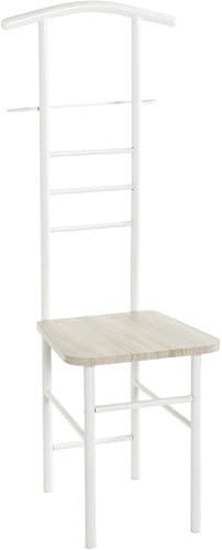 HAKU Valet de chambre Chaise de dressing Valet multifonctionnel avec assise Chêne, blanc, MDF, métal - Dimensions : L 46 x H 119 x P 50 cm, Style : Moderne