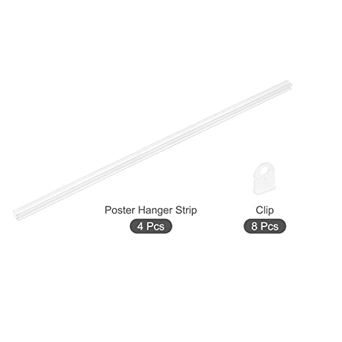 Image of MECCANIXITY PVC Poster Hanger Rail Poster Strip Bar 45cm /18inch Clear with Clips for Poster, Map, 4 Set