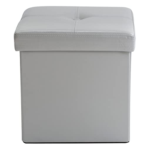 Simplify Faux Leather Folding Storage Ottoman | Single | Collapsible | Tufted Padded Seating | Foot Rest | Bench | Toy Box | Grey #TOP6