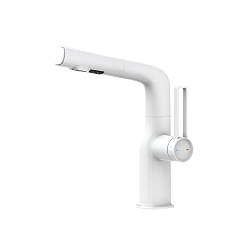 Wasserhahn Bad Messing mit Amusziehbarer Brause, 360° Drehbar und höhenverstellbar Wasserfall Einhebelmischer Kaltes und Heißes Wasser mit Herausziehbarer brause, für Badezimmer Waschtischarmatur (A) Cover