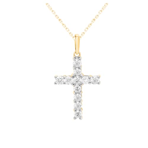 IGI Certified Lab Grown Diamond Cross Necklace 1 CTTW 14K Yellow Gold Plated Sterling Silver - 18 Inch Chain