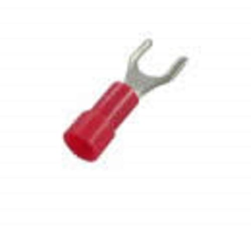 22-18 Gauge Red Vinyl Spade Fork Terminal #10 Stud - Made in USA - 18-22 awg (25)
