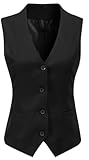 Foucome Women's Formal Regular Fitted Business Dress Suits Button Down Vest Waistcoat (Black, Large)