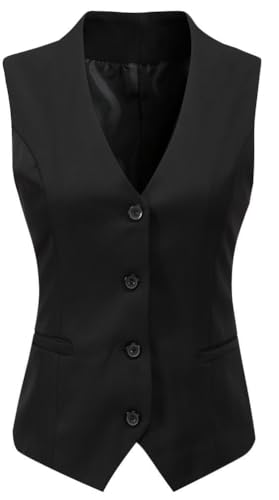 Foucome Women's Formal Regular Fitted Business Dress Suits Button Down Vest Waistcoat (Black, X-Large)