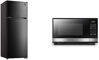 RCA RFR741-BLACK Apartment Size-Top Freezer-2 Door Fridge-Adjustable Thermostat Control-Black-7.5 Cubic Feet & BLACK+DECKER EM031MB11 Digital Microwave Oven with Turntable Push-Button Door