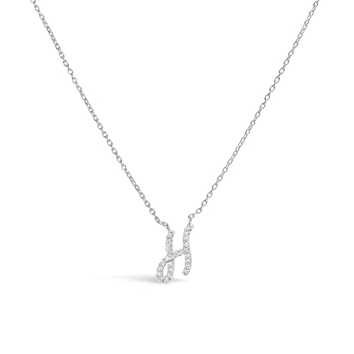 10K White Gold Diamond Accent "H" Initial Script Style Pendant Necklace