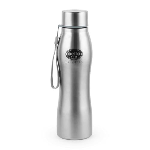 Image of CELLO Brizz 1000 Exe-Steel Stainless Steel Water Bottle 1000 ml, Silver | ISI Certified, Single Walled, Leakproof Steel Bottle | Rust & Stain Proof, Easy to Carry Loop Dishwasher Fridge Water Bottle