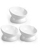 LoeJan Elevated Cat Food Bowl, 5 Oz Ceramic Raised and Tilted Water Bowl, Anti Vomiting and Protect Pets' Spines Dishes for Small Dog, Fat Faced Cat, Kitten (White, 3 Pack)