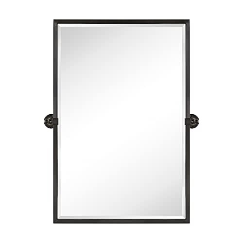 Image of TEHOME Oil Rubebd Bronze Metal Framed Pivot Rectangle Bathroom Mirror Tilting Beveled Vanity Mirrors for Wall, Overall 27.9 x 36 inches (Mirrror 24 x 36 inches)