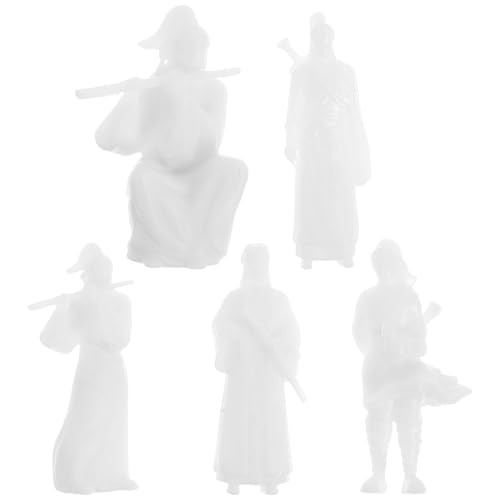 SEWACC Lot de 5 Figurines Miniatures Chinoises Anciennes 3 Cm en Résine Blanche, Décorations Micro-Paysage et Bonsaï, Accessoires pour Bureau et Jardin, Sculptures Figuratives