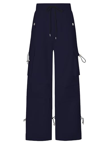 SANGTREE Women's Parachute Pants Drawstring Baggy Cargo Pants Y2K Hip Hop Streetwear Rave Pants2