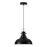 Haolaike Industrial Pendant Light Fixture, Farmhouse Decor Adjustable Metal Hanging Lamp, Vintage Pendant Lighting for Kitchen Restaurant Dining Room Cafe, E26 Base Black (Black, 1 Pack)