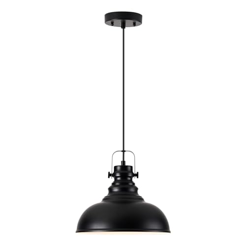 Haolaike Industrial Pendant Light Fixture, Farmhouse Decor Adjustable Metal Hanging Lamp, Vintage Pendant Lighting for Kitchen Restaurant Dining Room Cafe, E26 Base Black (Black, 1 Pack)