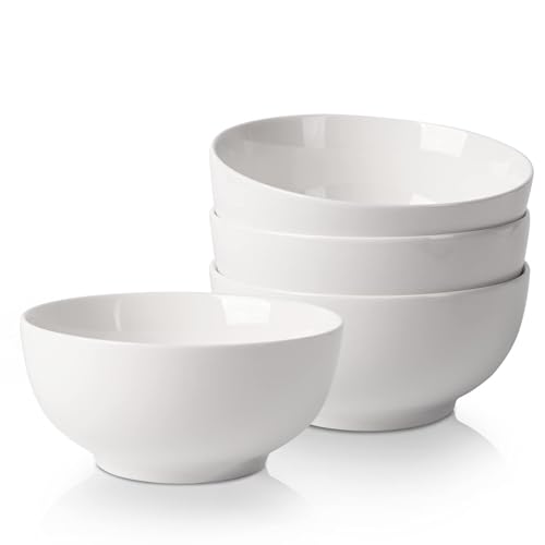 Garvee Bols à céréales et soupe en porcelaine – Lot de 4, 590 ml, grand capacité – Pour petit-déjeuner, dessert, snack – Vaisselle professionnelle restauration, blanc
