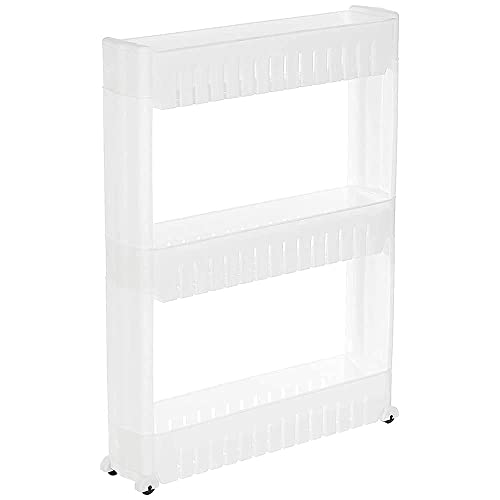 Image of 3 Layer Storage Organizer Slim Rack and Shelf with Wheels for Easy Slide | Unbreakable Plastic, white