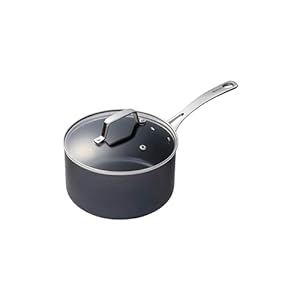 KYOCERA 3.7 Quart Ceramic Coated PFAS Free Nonstick Sauce Pan with Lid, Oven-safe up to 400°F, Light weight, Stainless Steel Handle