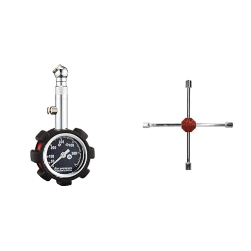 【セット買い】Amazon.co.jp限定 エーモン(amon) エアゲージ ブラック ラバープロテクト付 タイヤゲージ 空気圧 最大測定値500kPa 4978 + エーモン(amon) アルミホイール用クロスレンチ 17・19・21・21mm 3サイズ