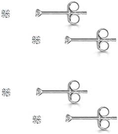 Amberta 925 Sterling Silver - Pairs of Earrings for Women - Ear Piercing Studs - Small Size