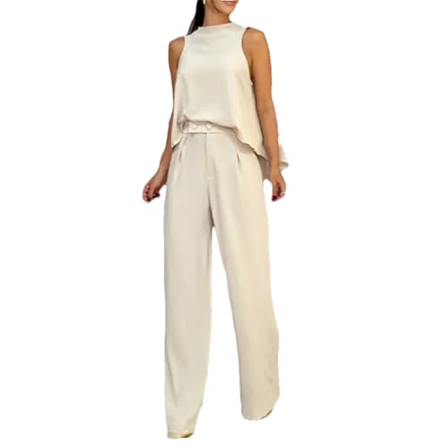 Ensemble 2 pièces femme gris XXL avec haut col rond et pantalon décontracté