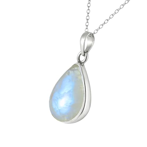 Echmeck Teardrop Pear Shape Genuine Moonstone Handmade Pendant Necklace for Women | Medium (15x24mm) | No Chain