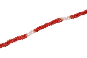 Collana corallo rosso con perle d'acqua dolce e intermediari dorati, Gemma, Corallo