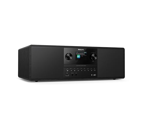Philips TAM6500/10 Sistema de música Micro 100 vatios, Bluetooth 6.0, Auracast, Radio Dab+/FM, CD/USB/Entrada Audio, Altavoces Bass‑Reflex, Pantalla Color, Mando Distancia, Plástico Reciclado – Negro