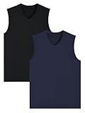 Latuza Men's Bamboo Viscose Pajama Shirt V-Neck Sleep Tank Top 2 Pack, Black/Navy, X-Large