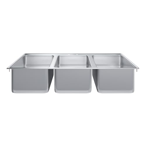Image of Stainless Steel 3 Compartment Drop-In Sink. Bowl 14 in. x 16 in. x 10 in. No Faucet