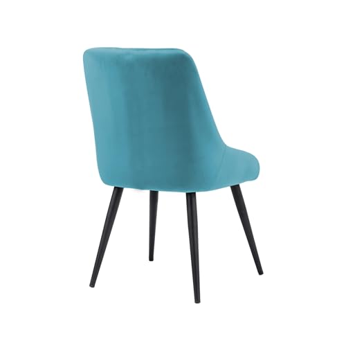 Image of Finch Fox Morris Velvet Dining Chair for Living Room, Bedroom, Home Office with Black Metal Legs in Light Blue Color